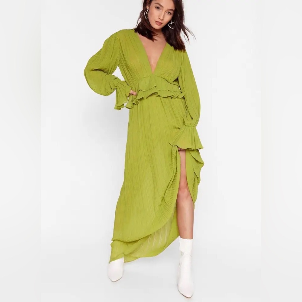 NastyGal Frill V-Neck Maxi Dress sz 8